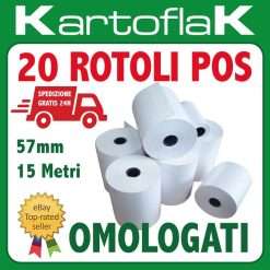 20 Rotoli Pos Termici 57X15 57Mm 15 Metri Anima 12Mm Calcolatrice