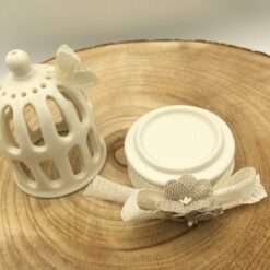 Stock 3 Pezzi Porta Tealight Gabbietta in Porcellana 6x10 con Farfalla - Articolo da Regalo, Home Design