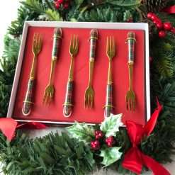 Set 6 Pezzi Forchettine Natalizie Decorazione Tartan - Natale, Le Stelle