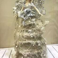 Angelo con Abito Grigio Perla Puntale Per Albero di Natale