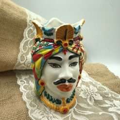 Bomboniera Matrimonio Vaso Testa di Moro Africano Sicily Folk, Uomo in Ceramica - Nonna Rosa