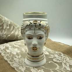 Bomboniera Matrimonio Vaso Testa di Moro Donna in Ceramica, Token Bianco e Oro - Nonna Rosa