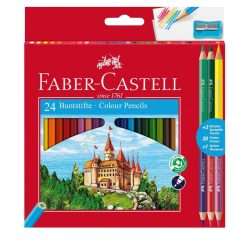 Confezione 24 Pastelli in Legno + 3 Bicolor Faber-Castell e Temperino Omaggio