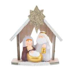 Presepe in Ceramica e Legno 13x15,5 - Collezione Natale Le Stelle