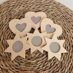 STOCK 21 PZ Mini Portafoto Cuore e Stella in Legno da Decorare - Hobbistica, Fai Da Te