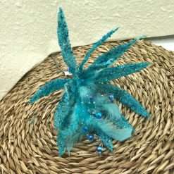 Set 8 Pz Fiore Azzurro con Strass e Piume - Decorazione Natalizia, Home Decor