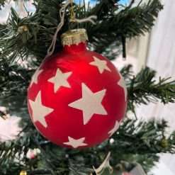 Set 6 Pz Pallina Rossa con Stelle/Pois Bianchi - Decorazioni Natalizie
