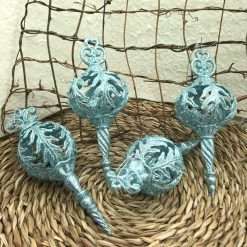 Set 4 Pz Pendaglio Celeste con Glitter - Decorazioni Natalizie