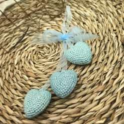 Set 6 Pz Pendaglio Cuori Celesti con Strass - Decorazioni Natalizie